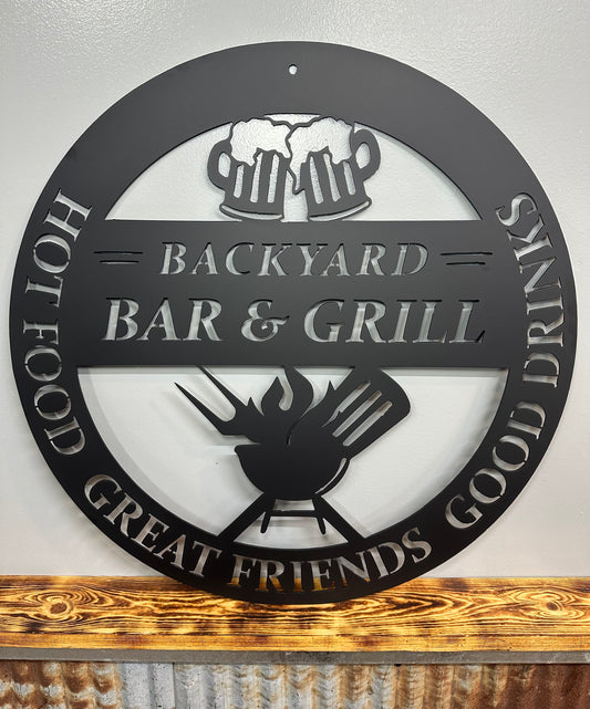 Backyard Bar Grill Drinks Metal Wall Art