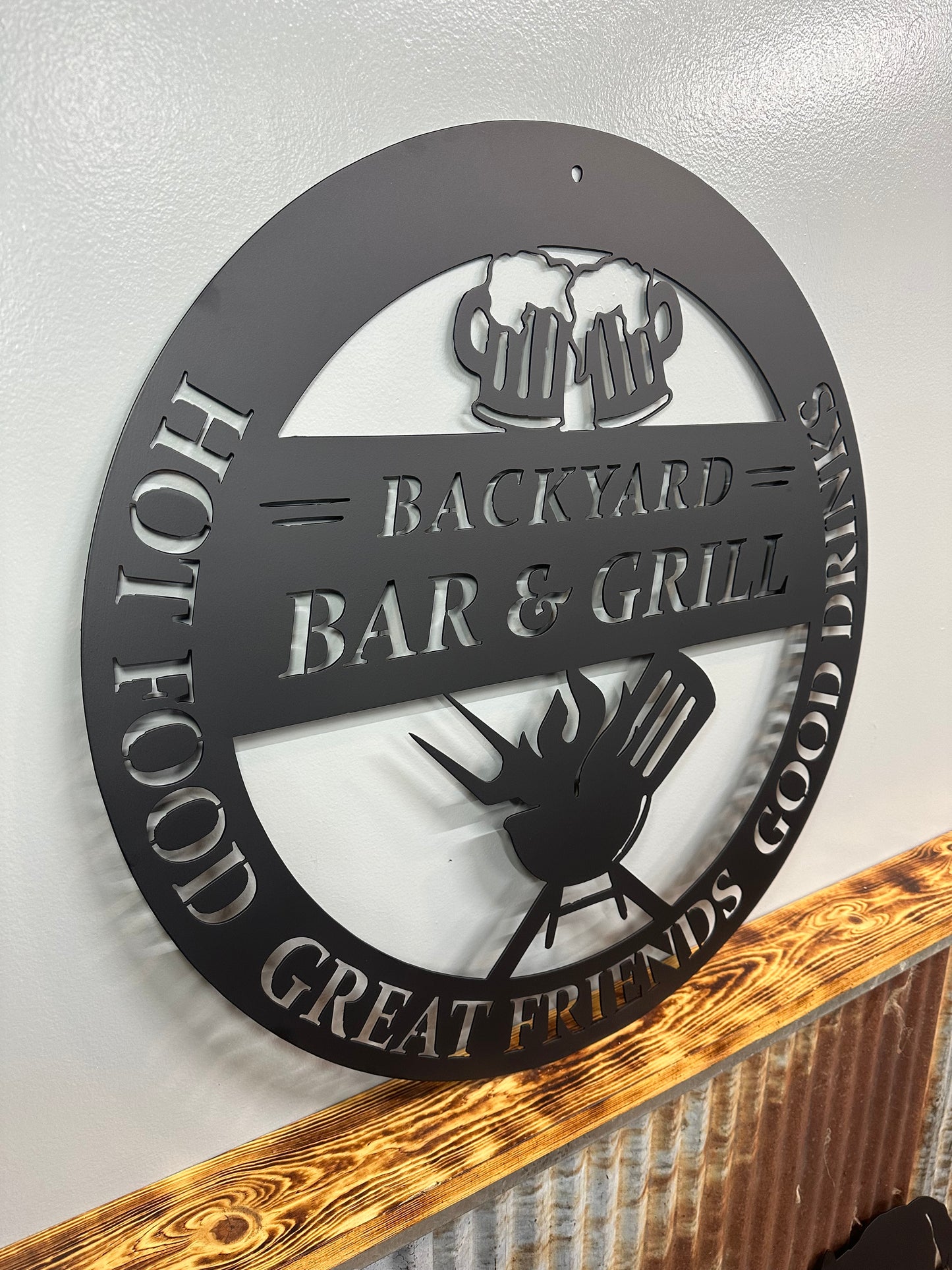 Backyard Bar Grill Drinks Metal Wall Art