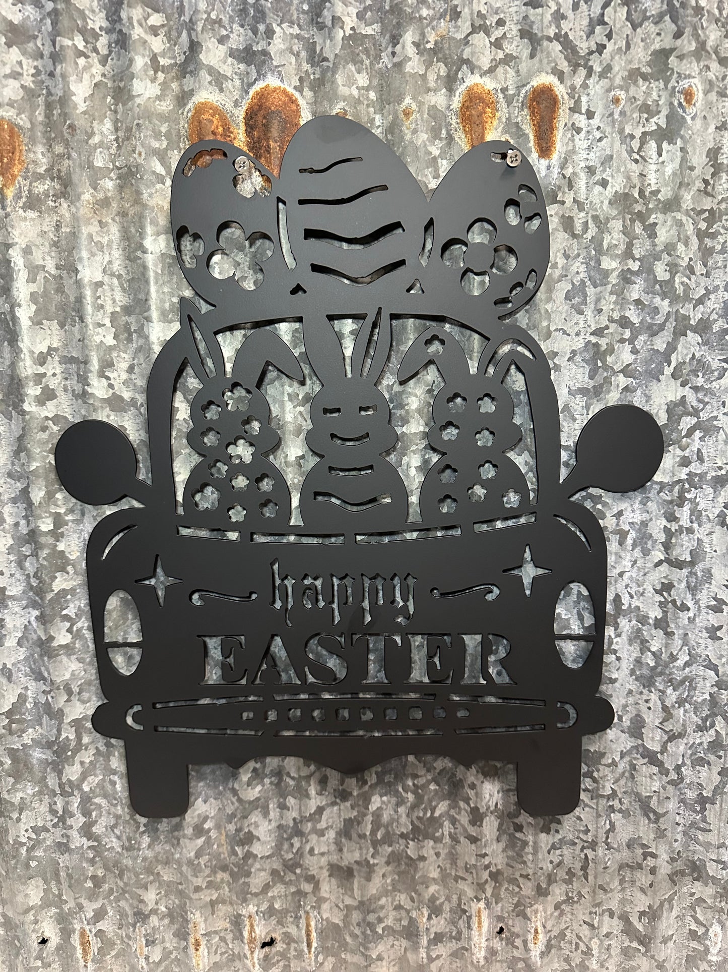 Easter Bunny in Truck Metal Wall Art