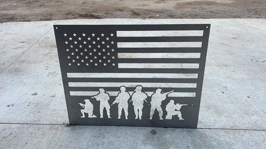 American Flag Soldiers Metal Wall Art