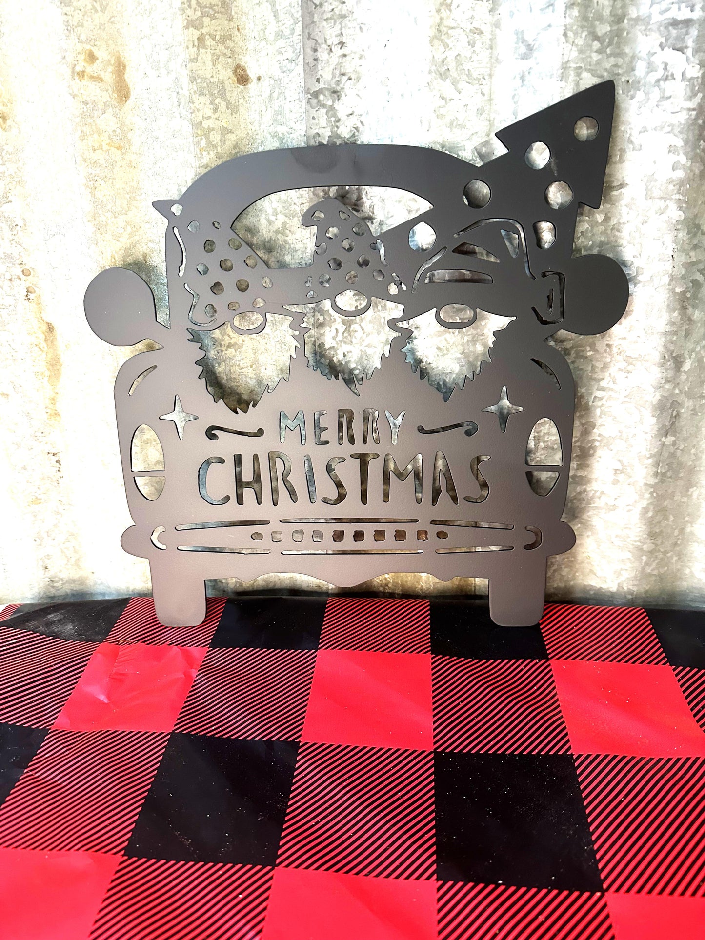 Christmas Gnomes in Truck Metal Wall Art