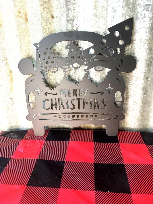 Christmas Gnomes in Truck Metal Wall Art