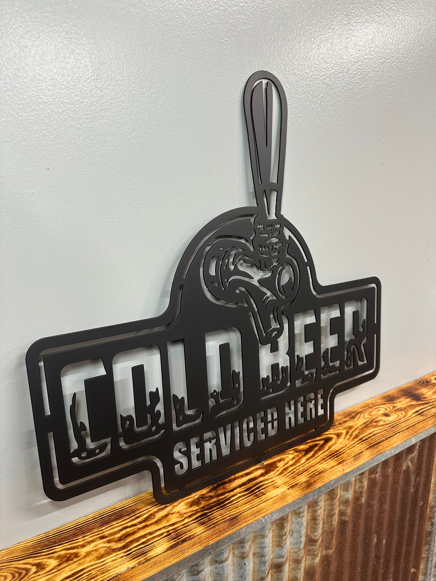 Cold Beer Serviced Here Metal Wall Art