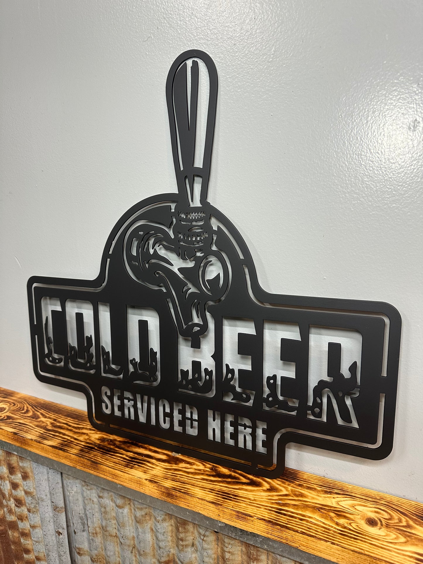 Cold Beer Serviced Here Metal Wall Art
