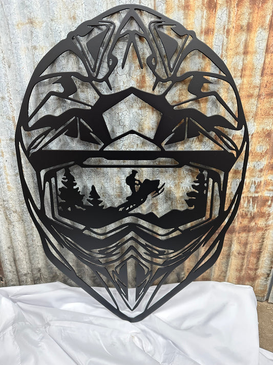 Snowmobile Helmet Metal Wall Art
