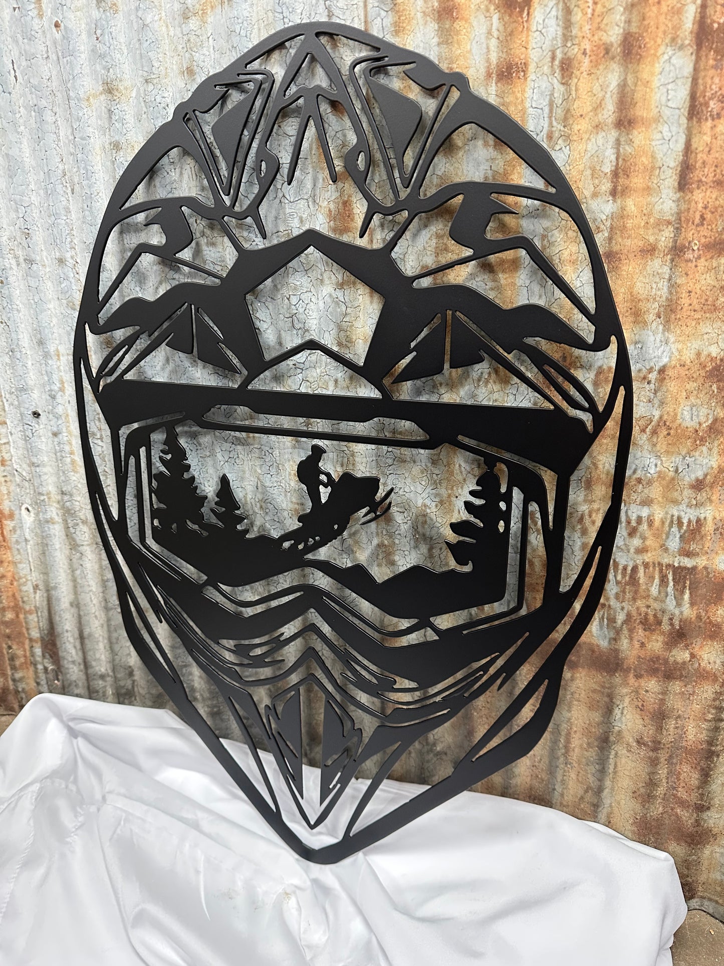 Snowmobile Helmet Metal Wall Art