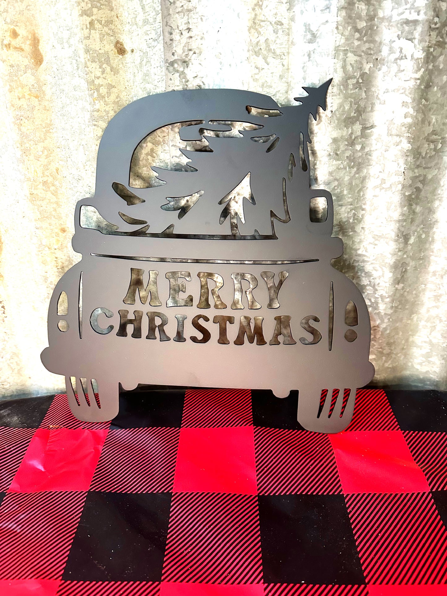 Christmas Tree in Truck Metal Wall Art