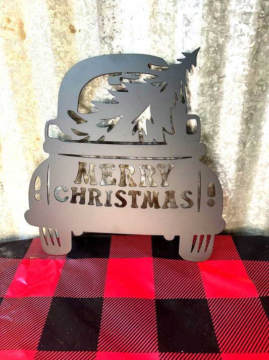 Christmas Tree in Truck Metal Wall Art